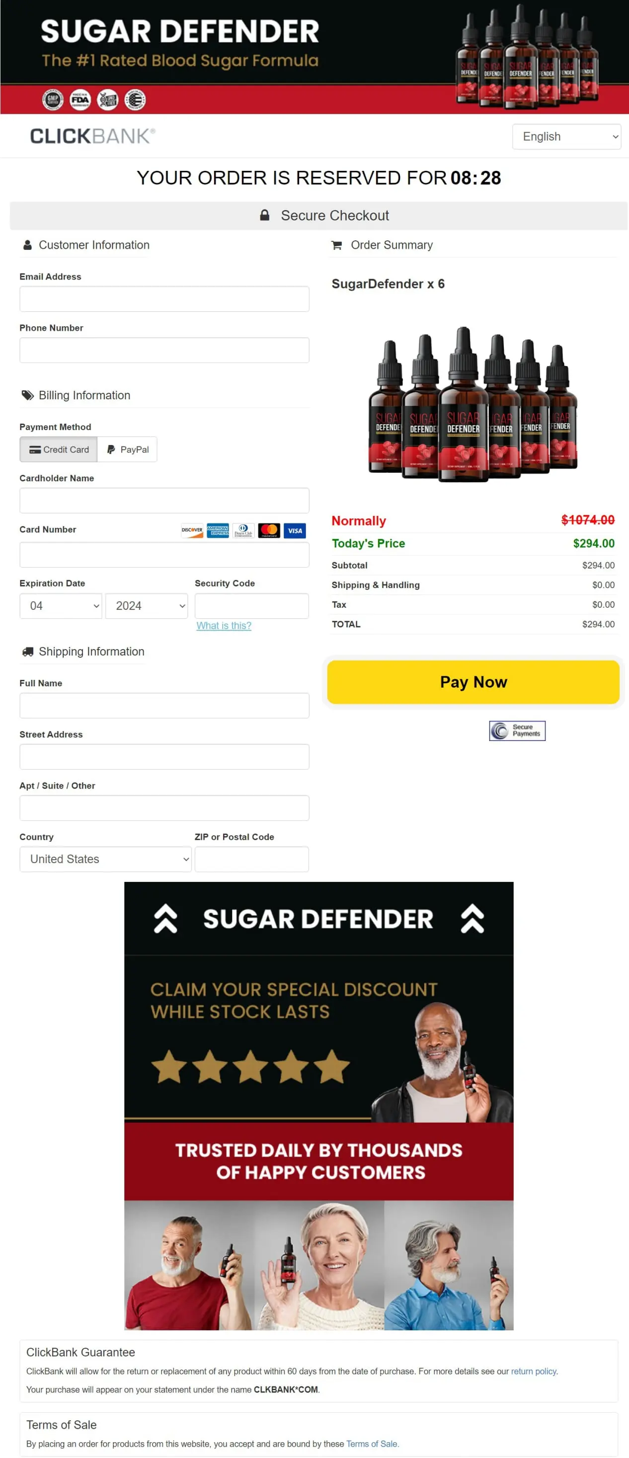 Sugar Defender secure checkout